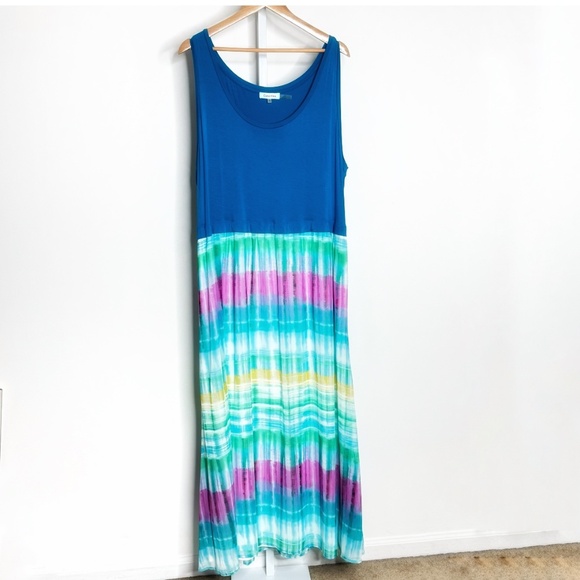 Calvin Klein Plus Size Maxi Dress Tank Dress Stretch Top Tie Dye Skirt Chiffon - Picture 2 of 13